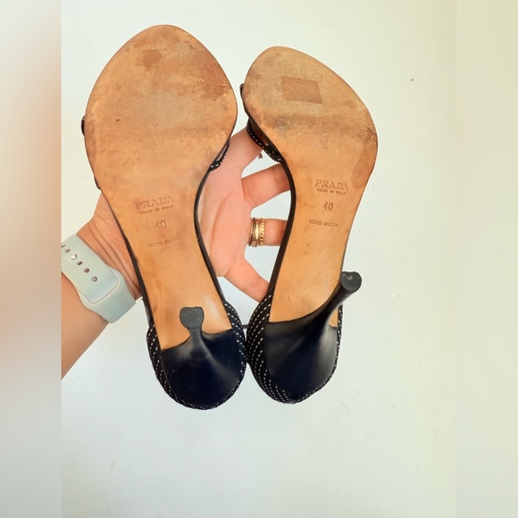 Prada Vintage Leather Black Pink Flower Boquet ankle strap high heel sandals 40 - Picture 7 of 9